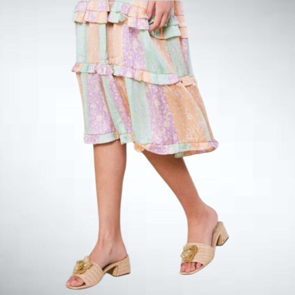 Size S Anthropologie Current Air Color Block Floral Midi Dress - Picture 3 of 10